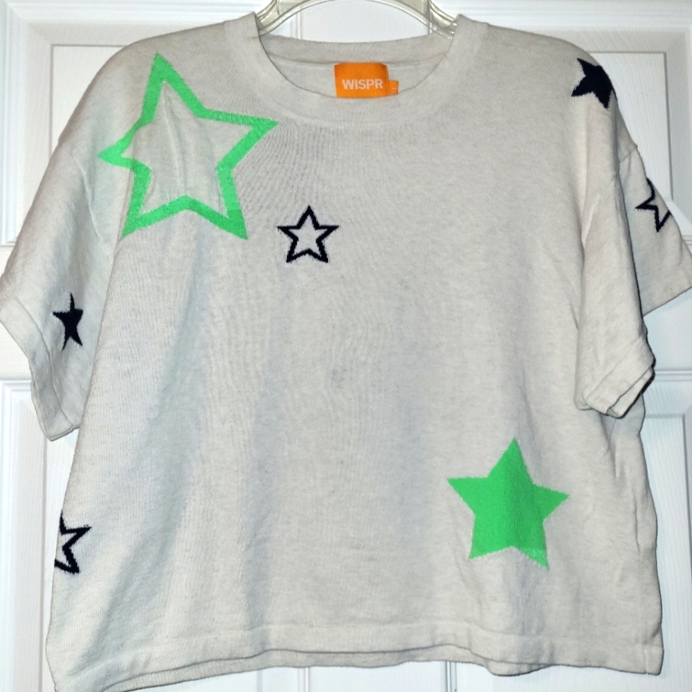 WISPR Cropped Shirt Women's Size Large Silk Blend‎ Neon Stars